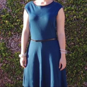 A-line Round Neck Dress, Dark Teal with Black